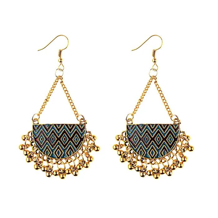 Jhumka-Boucles d'oreilles pendantes indiennes pour femmes et filles, perles vintage, bijoux en or, p