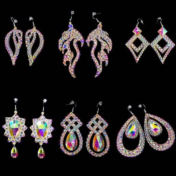 Boucles d'oreilles de danse du ventre pour femmes, bijoux gitans, accessoires de Costume de danseuse, strass brillants, Double face, 2 paires/P