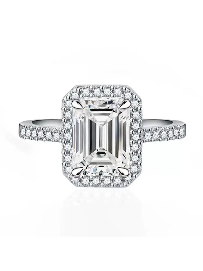 Bague carrée à quatre griffes en argent Sterling 925, 7x9mm, verte, à la mode, pour femmes, fiançail