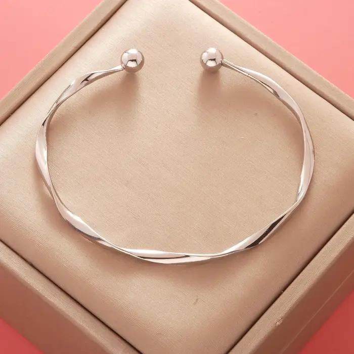 Bracelet cloche en argent Sterling 925 pour femmes, luxueux, réglable, avec perles texturées, bijoux