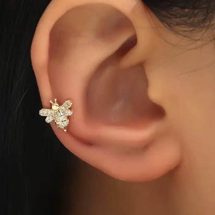 Boucles d'oreilles clip en argent regardé 925 pour femmes et filles, manchette d'oreille, bijoux mignons, sans pièce, équation en cristal, 1 PC