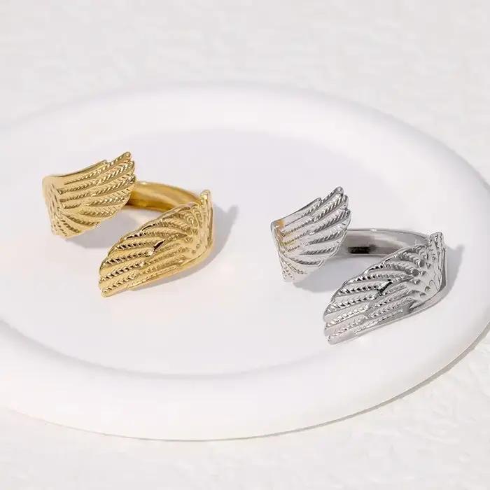 Bagues en plumes en acier inoxydable pour femmes et hommes