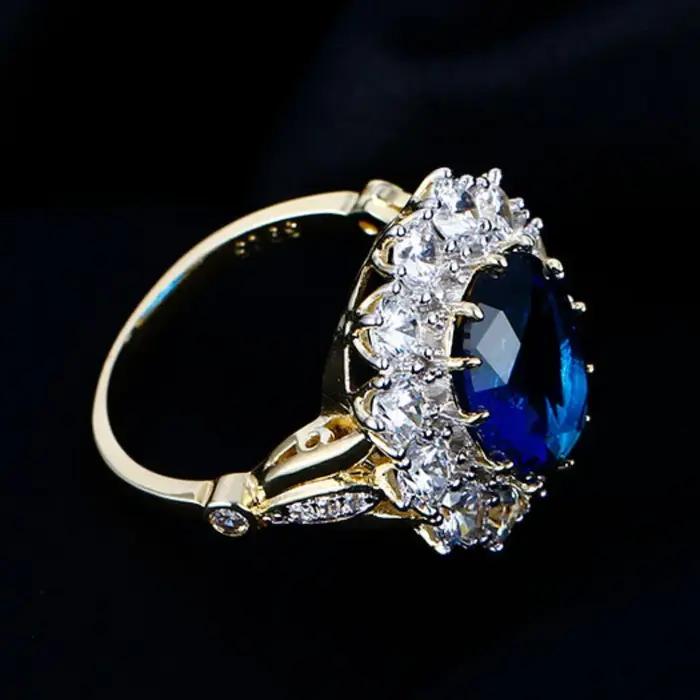 Bague ovale de luxe en Zircon bleu pour femmes