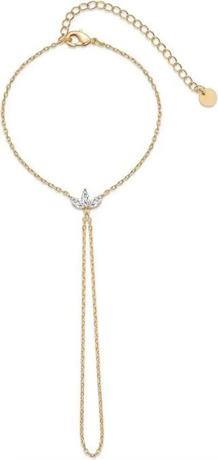 Chaîne de main plaquée or 14 carats avec perles et zircone cubique élégante pour femmes occasions spéciales bijou ajustable tendance à offrir