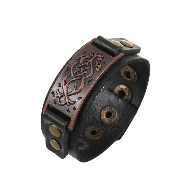 2025 bijoux tissage à la main Bracelet en cuir véritable hommes Vintage manchette large