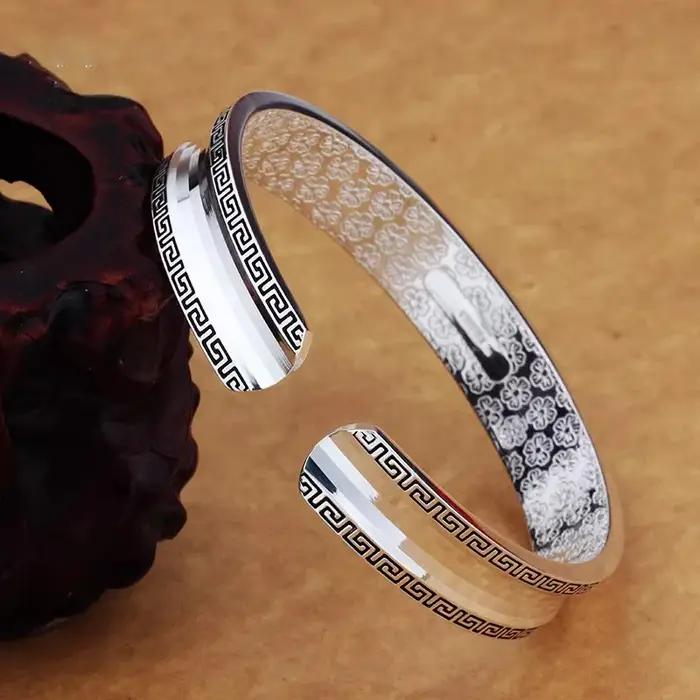 Bracelet à texture circulaire en argent 925 pour hommes et femmes