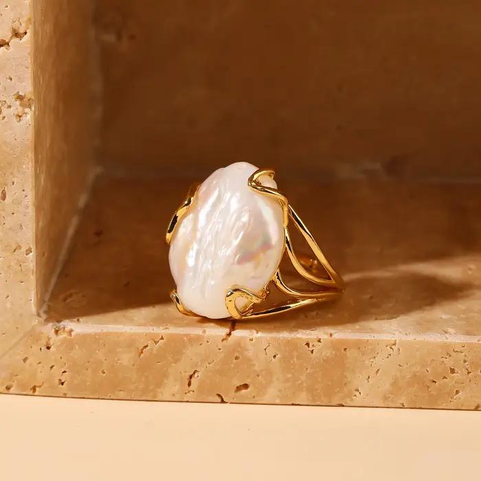 Bague en perles baroques d'eau douce naturelles plaquées or pour femmes occasions spéciales ajustement réglable elegance sophistication