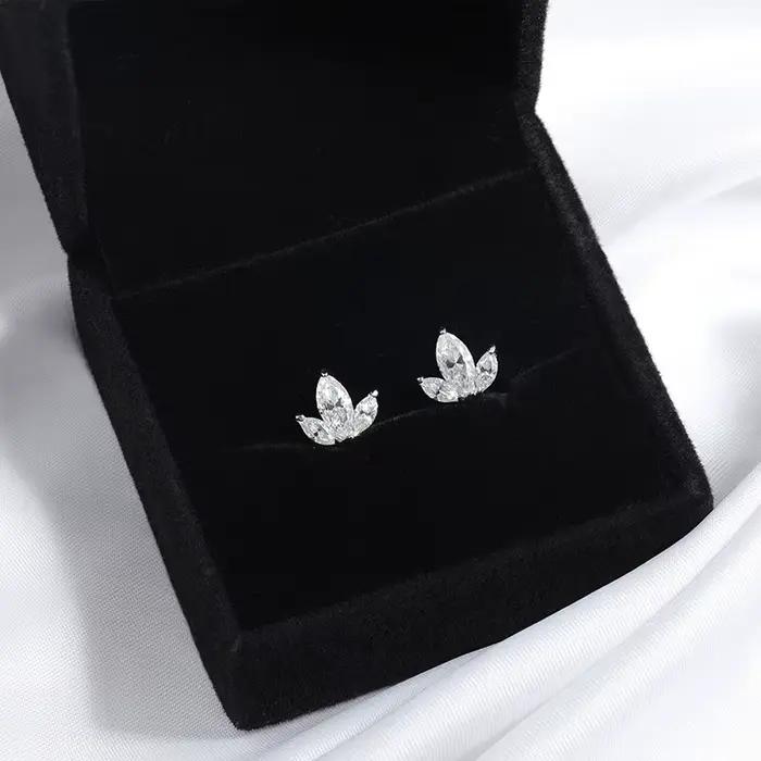 Smyoue Marquise coupe 3 pierres précieuses toutes les boucles d'oreilles Moissanite pour les femmes bijoux scintillants laboratoire diamant pur 925 boucle d'oreille en argent Sterling