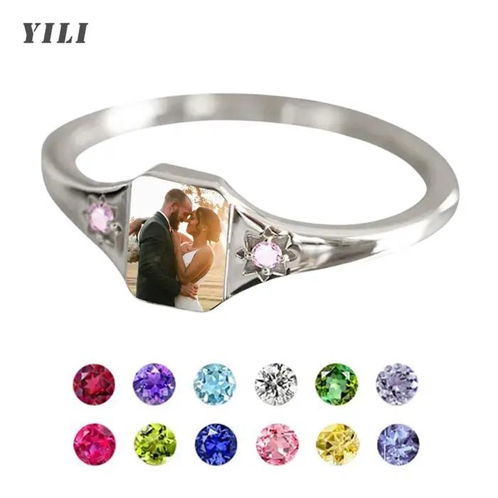 Bague photo personnalisée, bagues avec pierre de naissance personnalisées pour femmes, bague avec ph