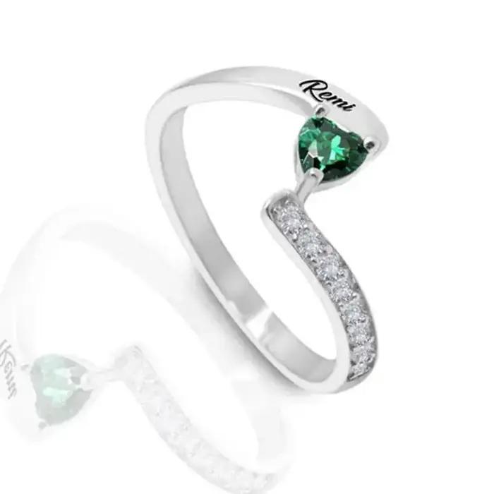 Bagues personnalisées avec pierres de naissance (1 à 8 pierres), Bague gravée avec nom sur mesure, B