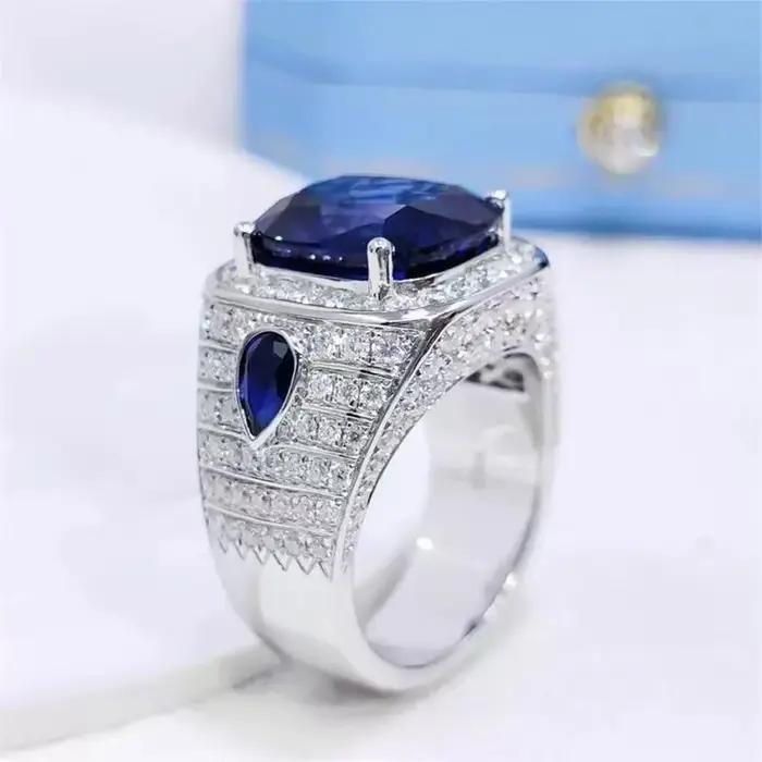 Bague en Argent Sterling 925 Serties de Zirconium Bleu Élégante à Offrir pour Femme Occasions Spéciales