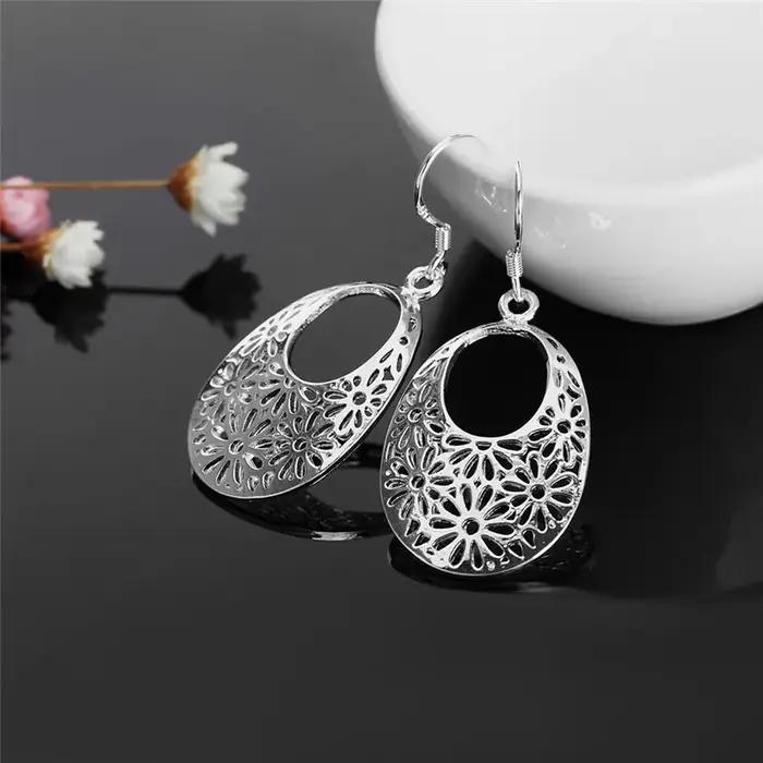 Boucles d'oreilles ovales sculptées en argent Sterling 925 pour femmes bijoux classiques rétro mode cadeaux fêtes mariage vacances