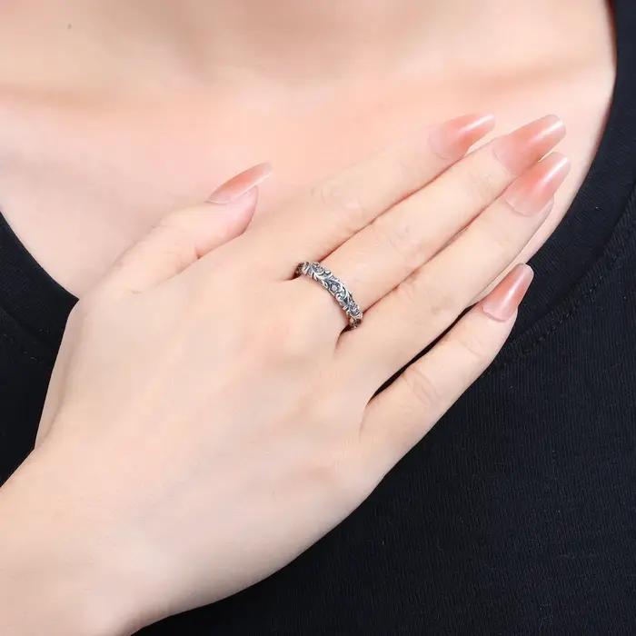 Bague en argent sterling 925 sertie de zirconium blanc avec motifs floraux vintage pour femmes occasions spéciales anniversaires mariage cadeau personnalisé