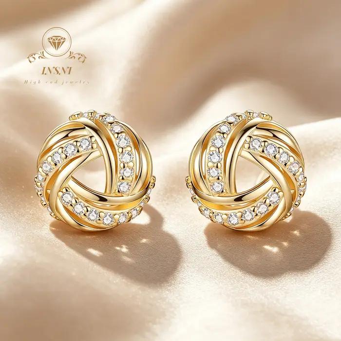 Boucles d'oreilles clous triangulaires entrelacées serties de diamants, exquises et élégantes pour f