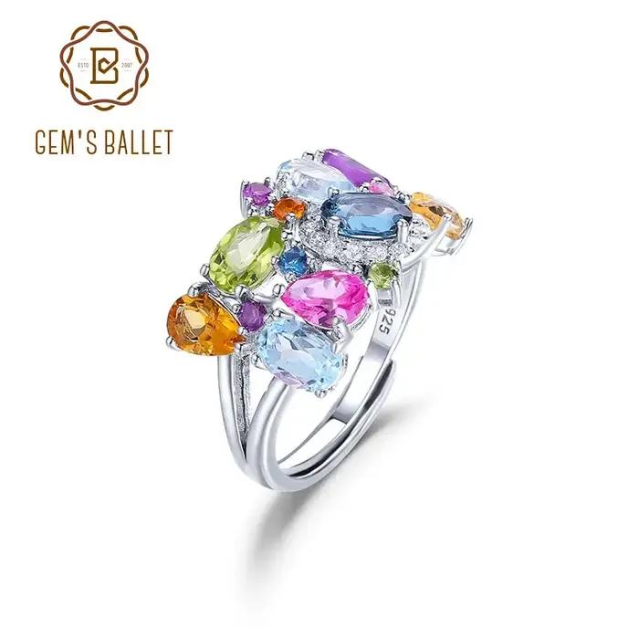 Bague de cocktail en argent sterling 925 sertie de topaze et pierres naturelles multicolores pour femmes occasions spéciales