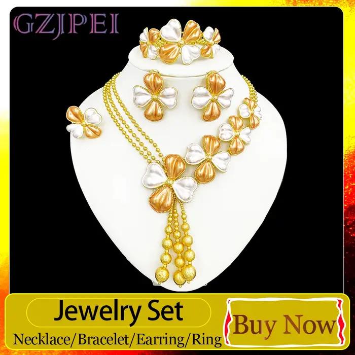 Ensemble de bijoux élégants pour femmes en or 18 carats style italien pour occasions spéciales collier boucles d oreilles bague bracelet