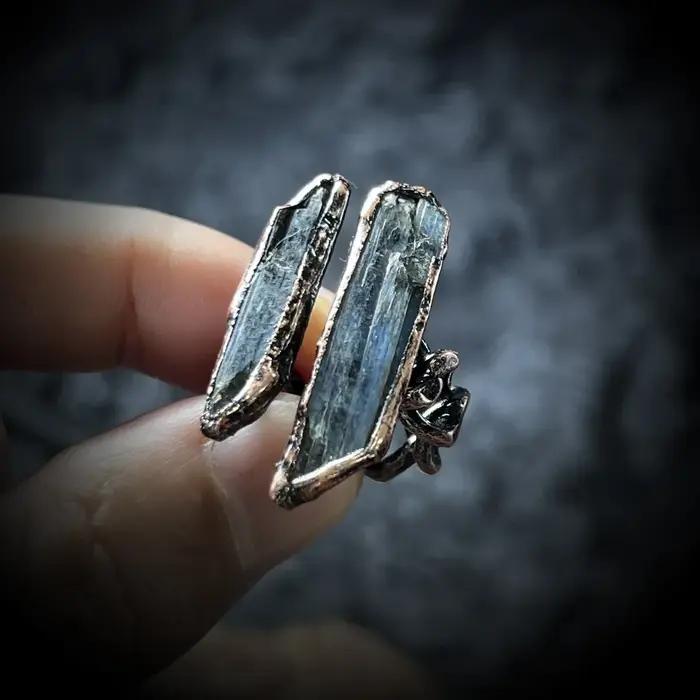 Bague en cristal bleu bronze électroplaqué
