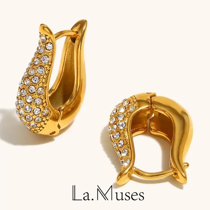 La. Muses Shining Cubic Hoop Errings en acier inoxydable pour femmes