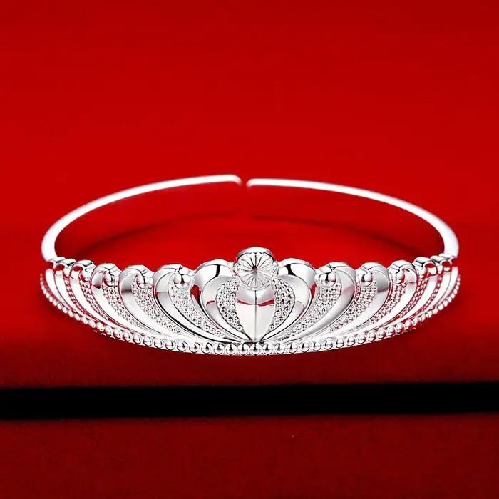 Bracelet manchette couronne tendance pour femme en argent sterling 925