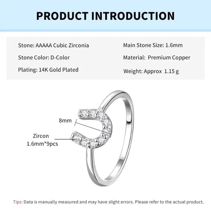 Rrjzz – bague en forme de U pour femmes, coupe ronde, diamant d'imitation créé en laboratoire, fer à