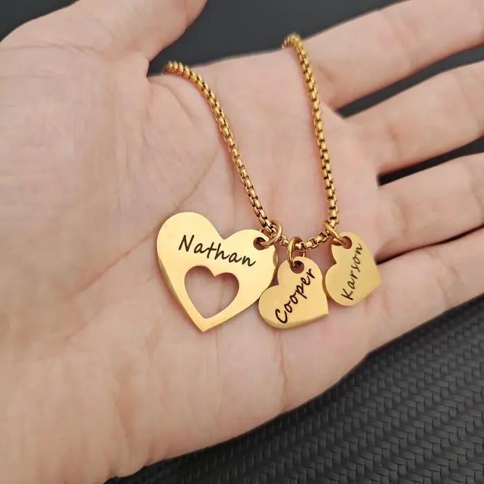 Collier de cœurs avec nom personnalisé pour la famille gravé par les Parents et plusieurs noms d'enfants