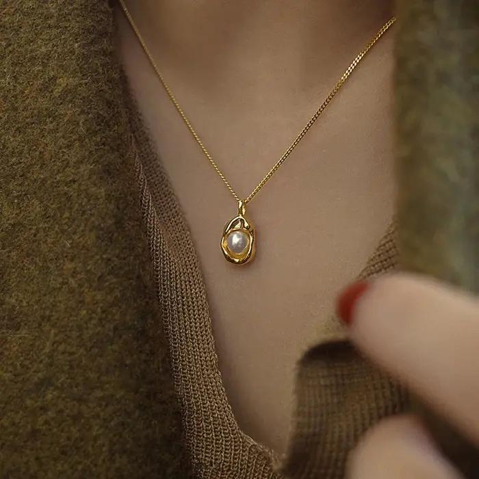 Collier pendentif en perles incrustées pour femmes