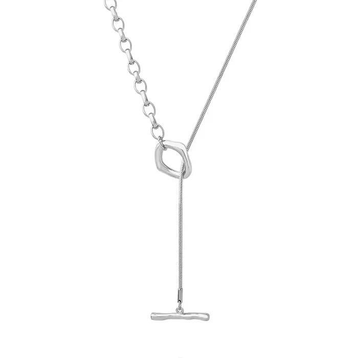 Collier Long réglable bicolore en acier inoxydable pour femmes, 80cm, couleur or argent 18 carats, boucle OT, chaîne de pull pour femmes