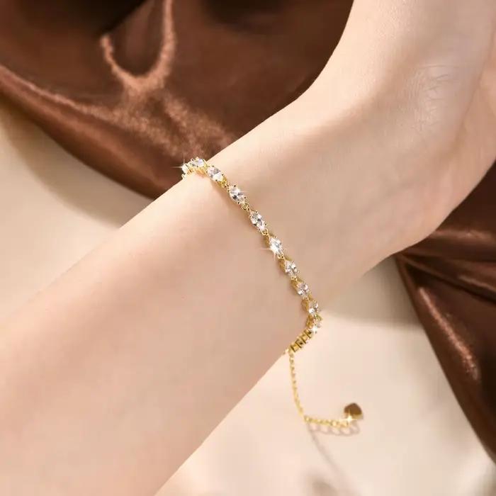 Bracelet en zircon cubique AAAAA avec plaquage or 14 carats pour femmes occassions spéciales élégant cadeau d'anniversaire bracelet chaîne et maillons réglable