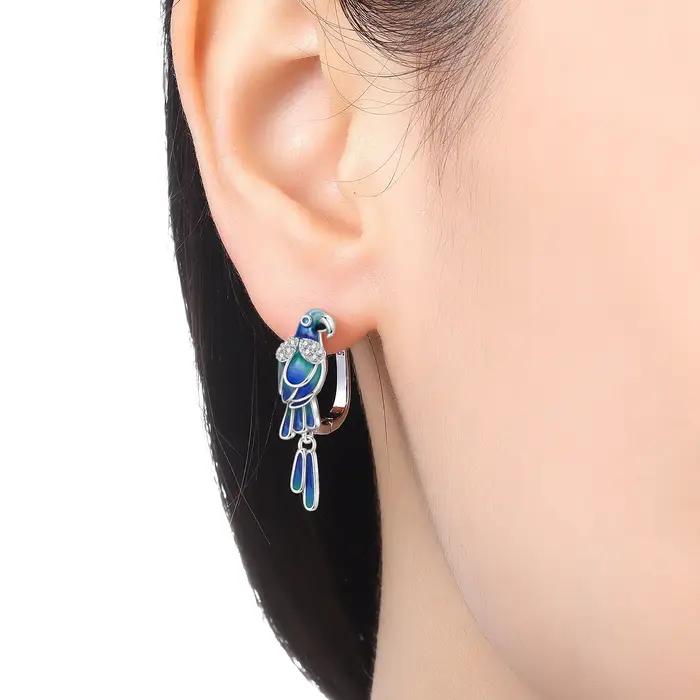 Boucles d'Oreilles en Argent Sterling S925 Motifs Oiseaux Colibris Perroquets Bijoux Originaux Mode Fête Anniversaire Pour Femmes Occasions Spéciales
