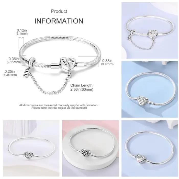 Women Bracelet 925 Silver Original Eternal Love Snake Bone