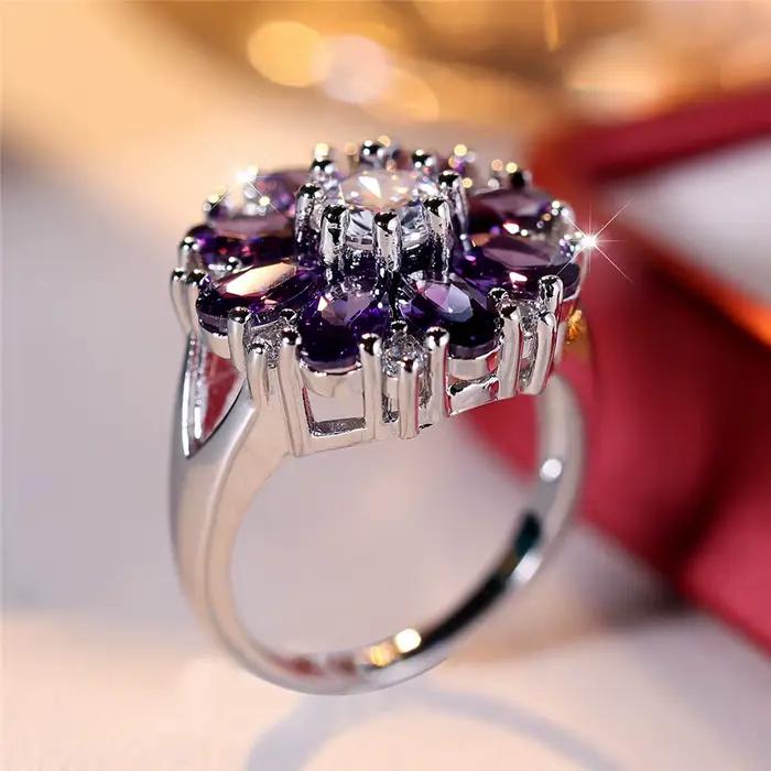 Bague de fiançailles de luxe en cristal violet pour femmes