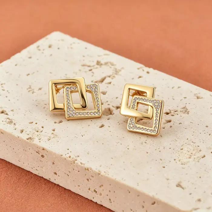 JeeMango – boucles d'oreilles géométriques en Zircon pour femmes, en acier inoxydable, couleur or, cristal, bijoux à la mode, E26089