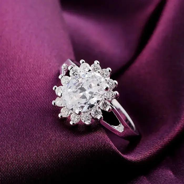 Marques populaires 925 en argent Sterling cristal fleur moissanite diamant anneaux pour les femmes mode cadeaux de fête de mariage bijoux