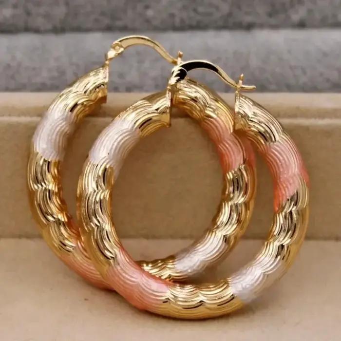 Boucles d'oreilles créoles dorées en alliage de Style bohème
