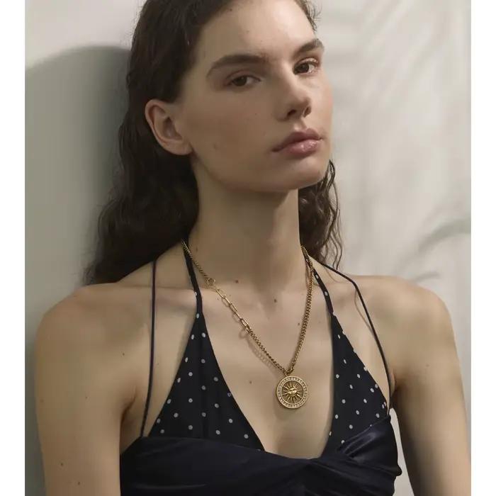 Yhpup – collier rond en zircone avec pendentif soleil creux, couleur or 18 carats, en acier inoxydable, exquis, Premium, bijoux cadeau