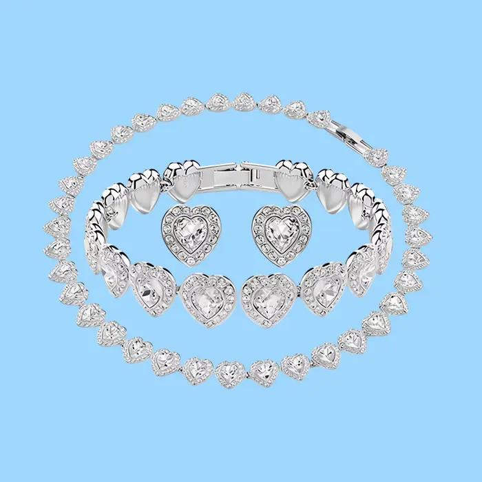 Ensemble de bijoux en cristal rond, nouveauté 2026, best-seller | Coffret Cadeau Luxe 3 Pièces pour Femme (Collier, Bracelet, Boucles d'Oreilles, Bague)