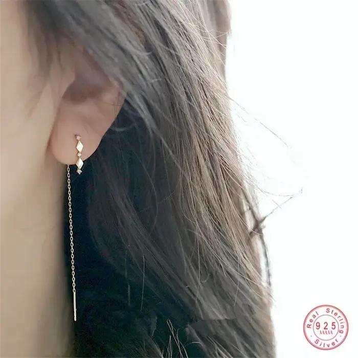 925 argent Sterling 14k plaqué or incrusté de cristal français diamant gland oreille ligne femmes rétro classique fête bijoux accessoires