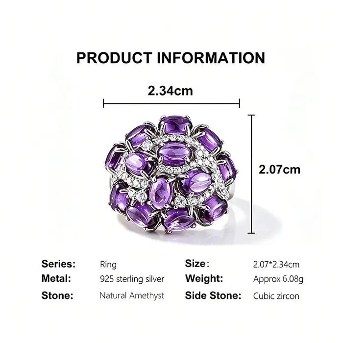 Bague en améthyste naturelle pour femme
