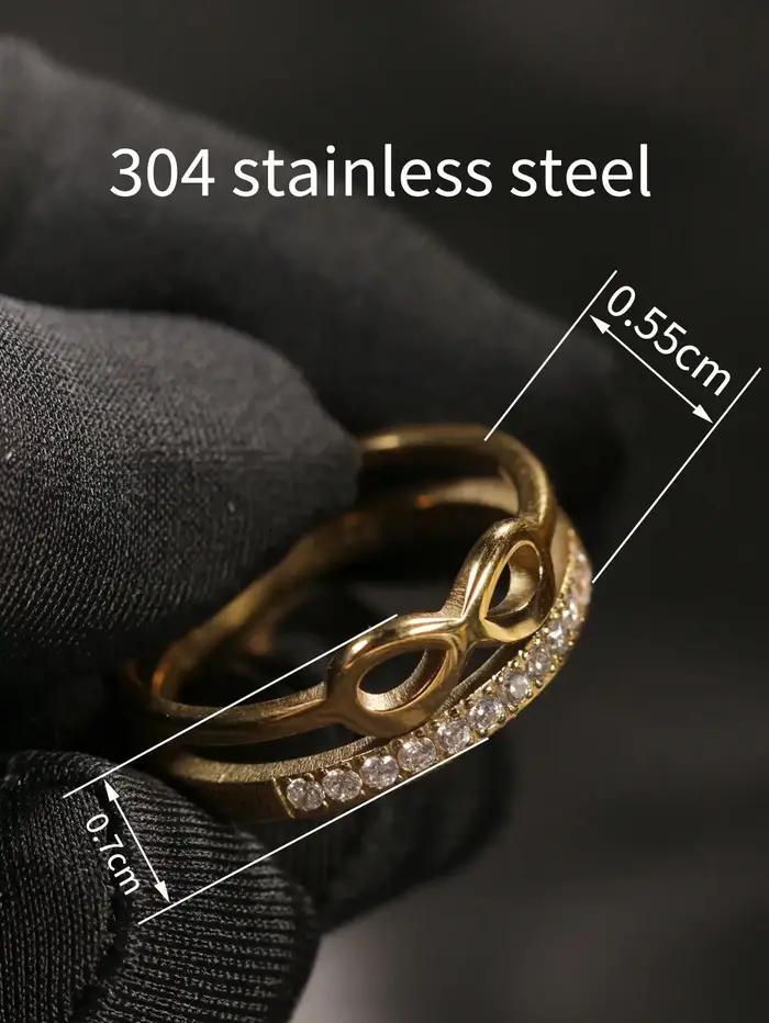 1 bague vintage coréenne en acier inoxydable à double couche avec une rangée de petits strass en forme de 8