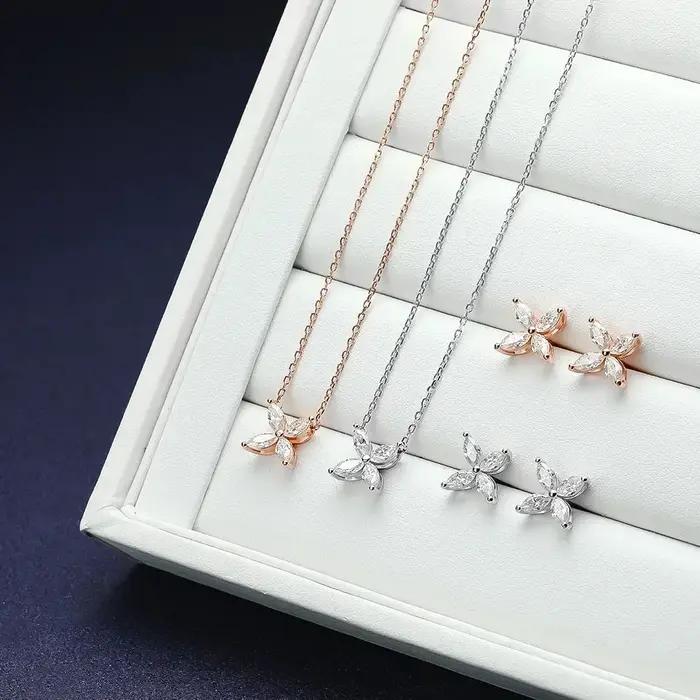 Ensemble de bijoux Moissanite élégants en argent 925 avec certificat pour femmes et occasions spéciales comme les mariages et les anniversaires