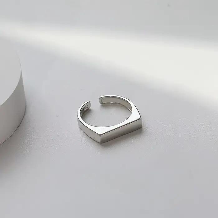 Bijoux de luxe en argent Sterling 925, Surface lisse, rectangulaire, empilable, bagues pour femmes,