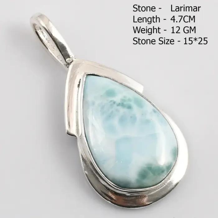 Pendentif en pierre semi-précieuse Larimar avec cadre en argent tibétain pour femmes occasions spéciales cadeau unique