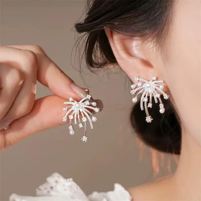 Boucles d'oreilles longues étoiles en Zircon scintillant pour femmes