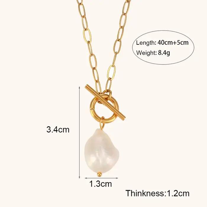 Pendentif perle d'eau douce baroque pour femme, collier en acier inoxydable plaqué or 18 carats, bijou élégant pour bureau et occasions spéciales