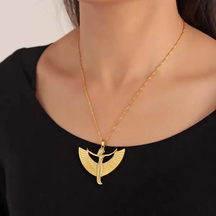 Isis déesse étain antique égyptien occulte divinité mode couleur or pendentif collier pour femmes cadeau pour petite amie bijoux