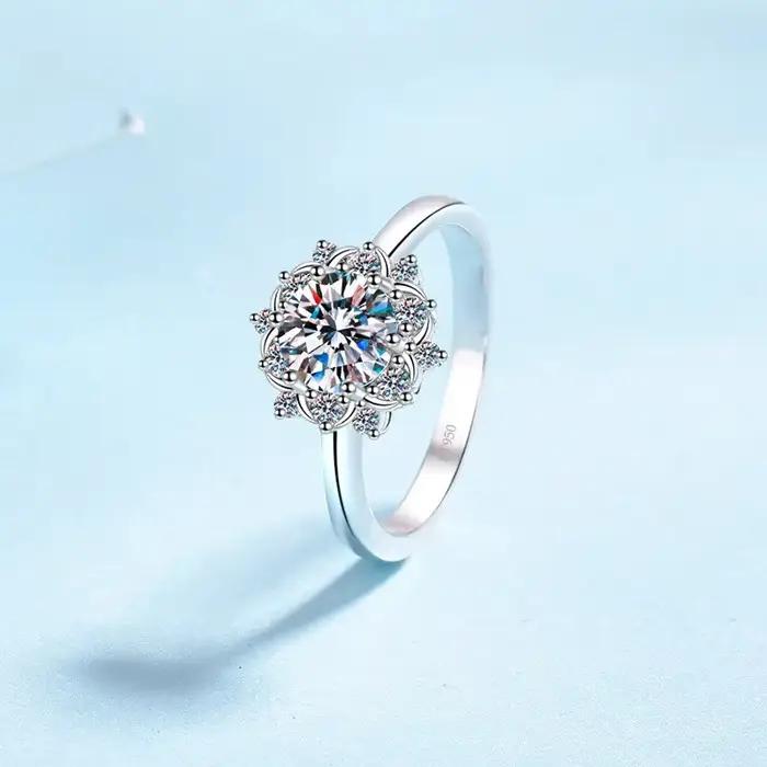Fiançailles platine Pt950 1CT Moissanite diamant tournesol Six griffes alliance femmes cadeau d'anniversaire fille bagues de saint valentin