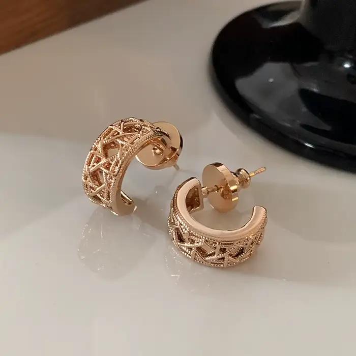 Boucles d'oreilles clous rondes hexagramme or rose pour femme, plaqué or 18 carats, boucles d'oreill