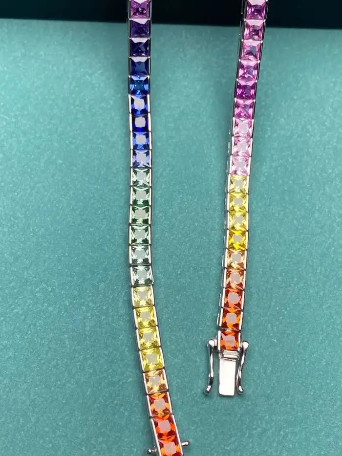 Pirmiana – Bracelet arc-en-ciel en argent S925, réglage carré 4x4mm, saphir créé en laboratoire, bij