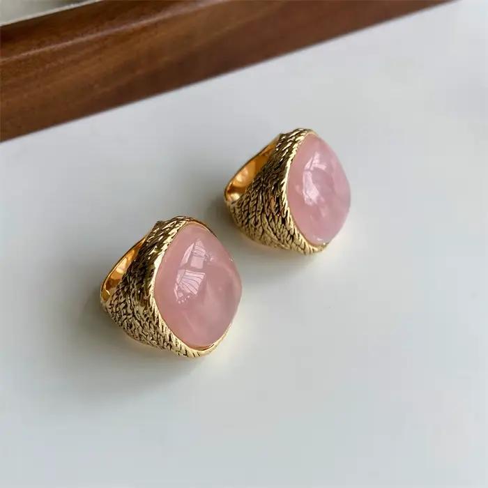 Bague en cristal rose, bijoux vintage en métal tendance pour l'index