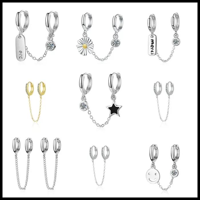 Boucles d'oreilles double clip en argent regardé 925 véritable pour femme